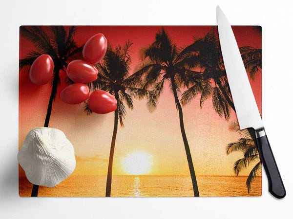 Sunset Between The Palm Trees Glass Chopping Board