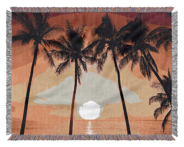 Sunset Between The Palm Trees Woven Blanket