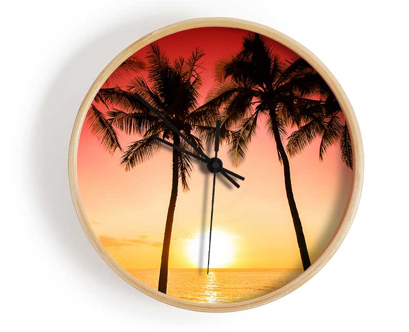 Sunset Between The Palm Trees Clock - Wallart-Direct UK