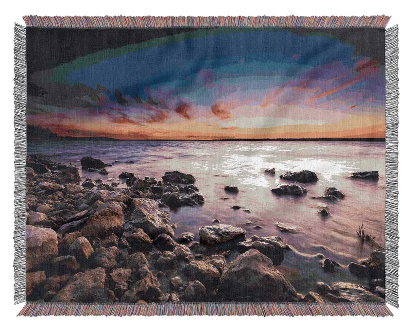 Serene Ocean Rocks Woven Blanket