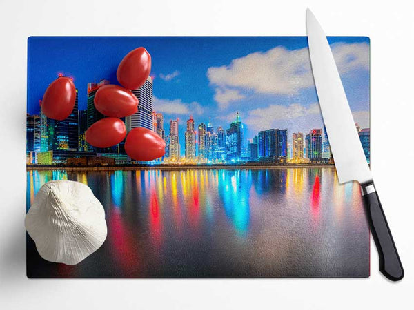 Colourful City At Night Glass Chopping Board