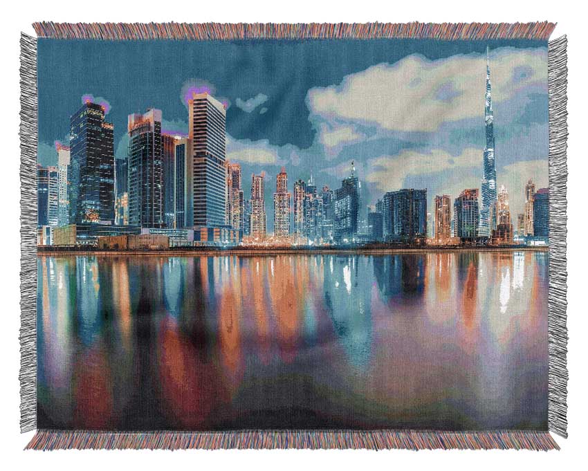 Colourful City At Night Woven Blanket