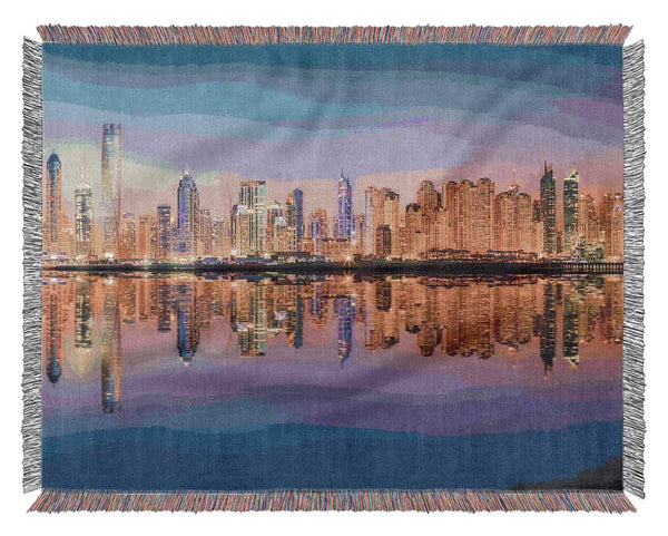 Reflections Of The Colourful City By Night Woven Blanket