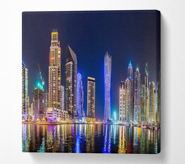 A Square Canvas Print Showing Cayan Tower Blues Square Wall Art