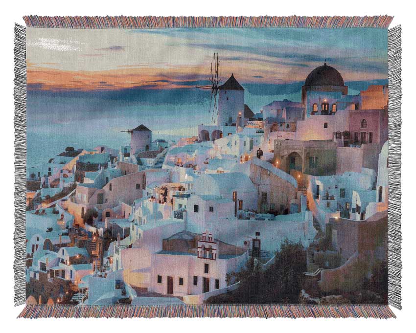 Santorini At Sunset Woven Blanket