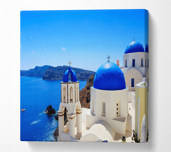 A Square Canvas Print Showing Santorini Wonder Square Wall Art