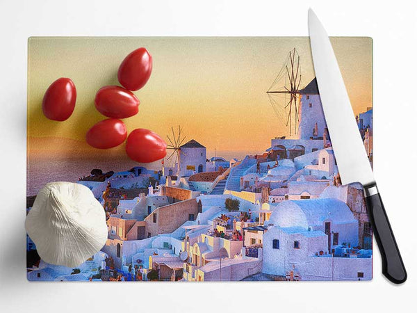 Sunset In Santorini Glass Chopping Board