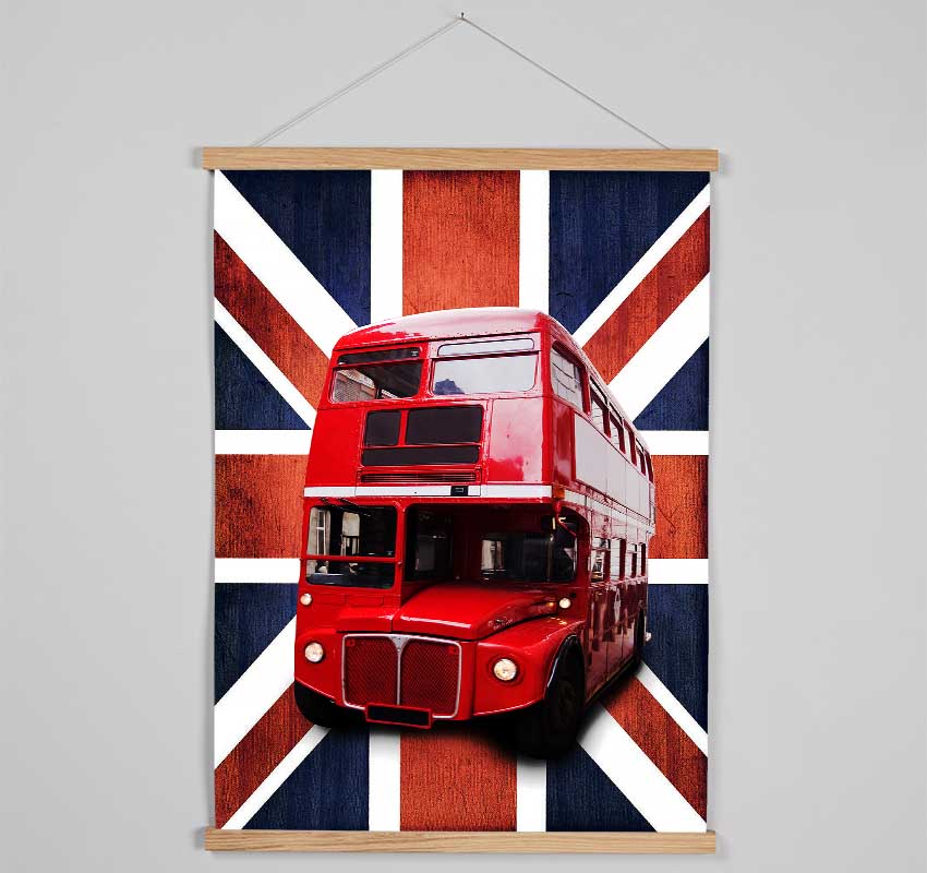 Red Bus On The British Flag Hanging Poster - Wallart-Direct UK