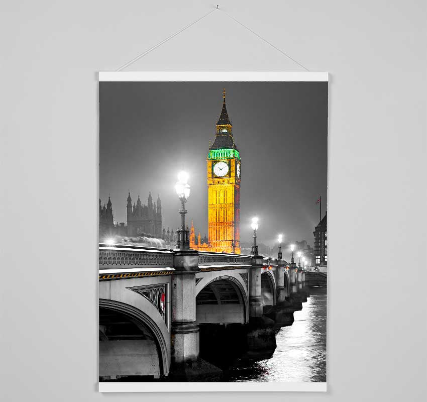 Golden Big Ben Over Tower Bridge Hanging Poster - Wallart-Direct UK