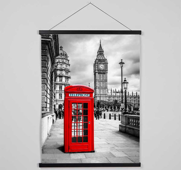 Red Phone Box Next To Big Ben Hanging Poster - Wallart-Direct UK