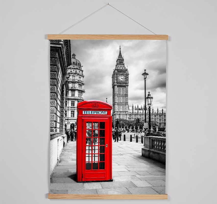 Red Phone Box Next To Big Ben Hanging Poster - Wallart-Direct UK