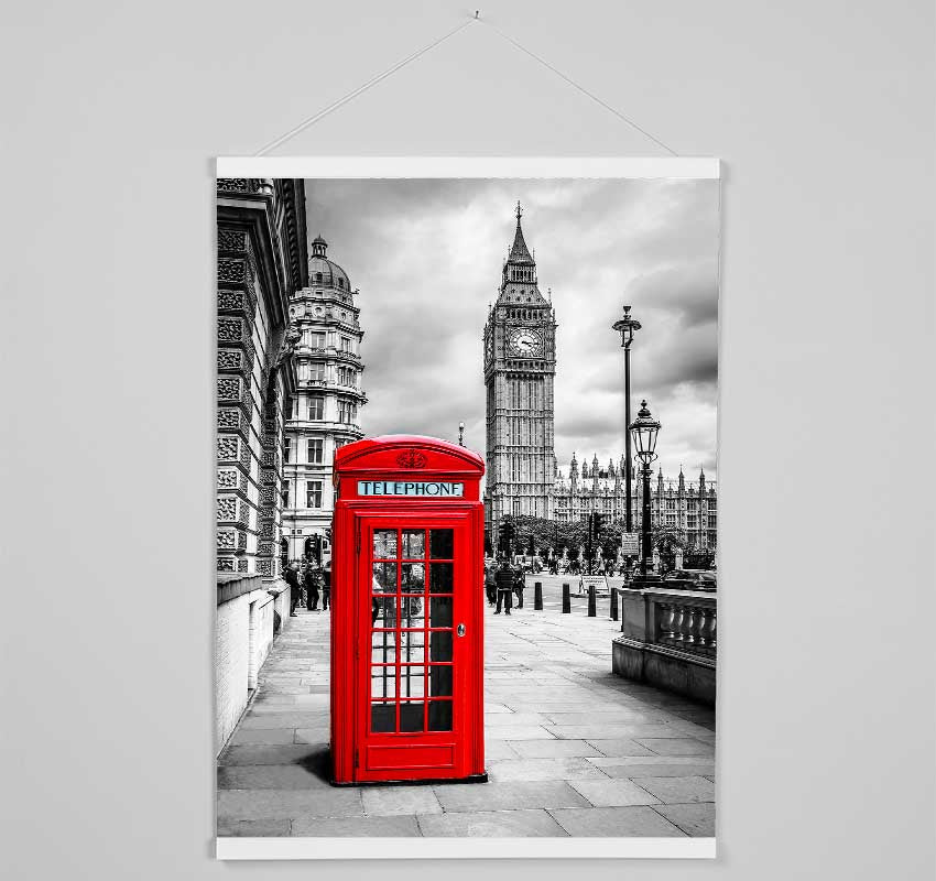 Red Phone Box Next To Big Ben Hanging Poster - Wallart-Direct UK