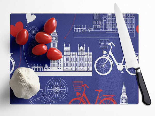 Cycling Around The City Glass Chopping Board