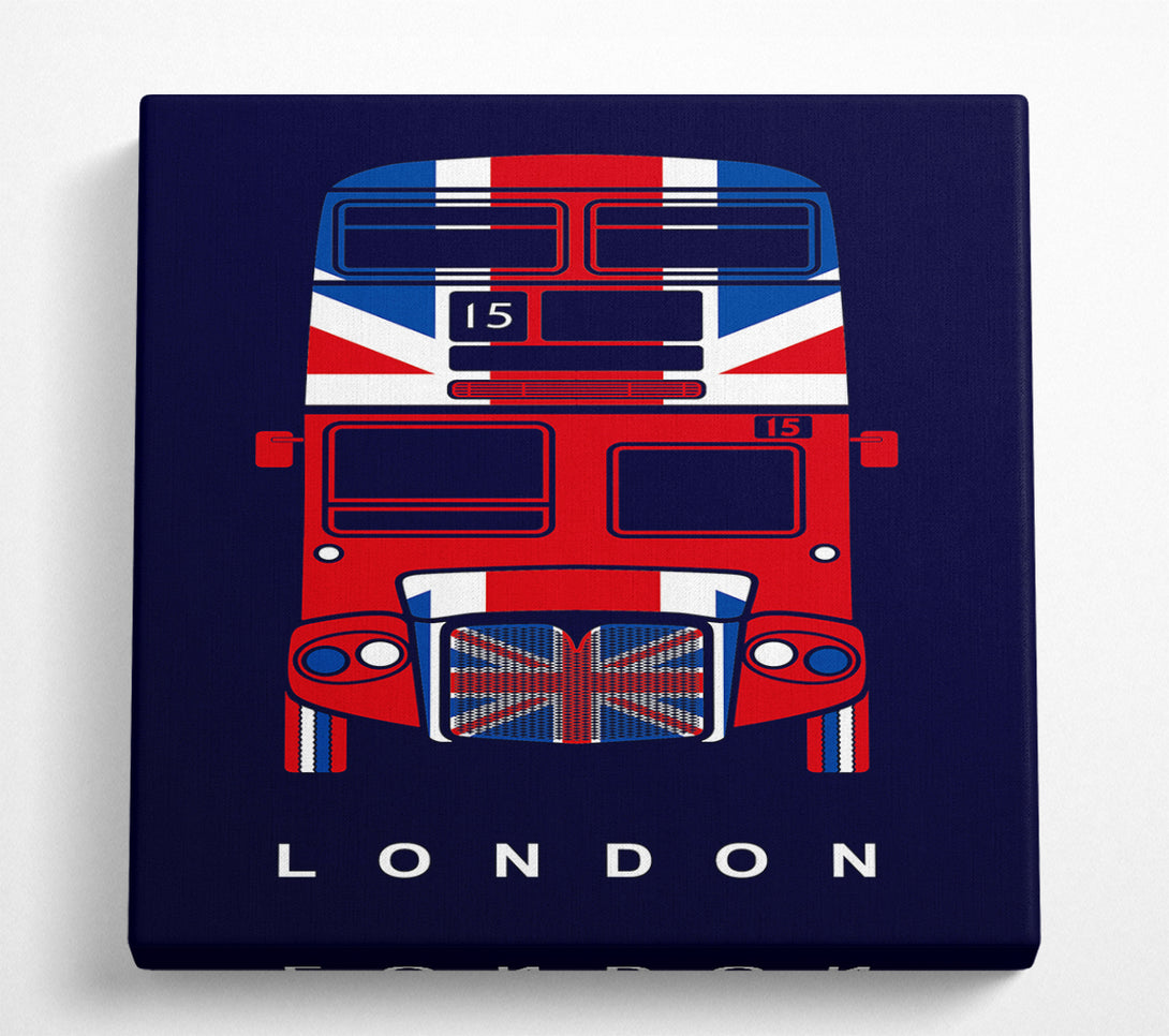 A Square Canvas Print Showing English Flag On A London Red Bus Square Wall Art