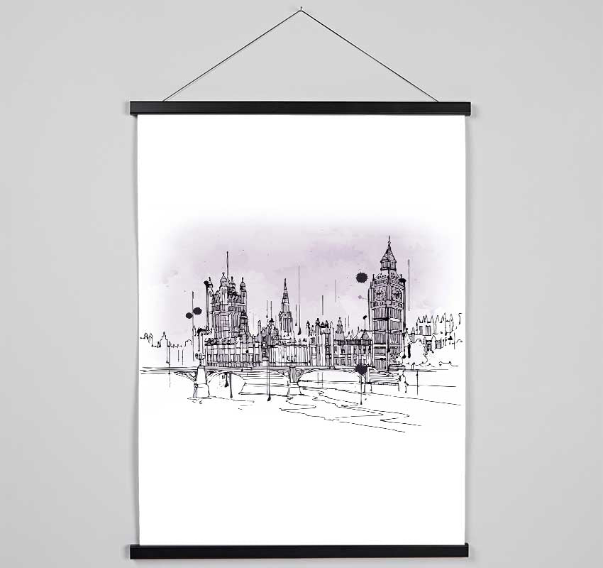 Purple Houses Of Parliament Hanging Poster - Wallart-Direct UK