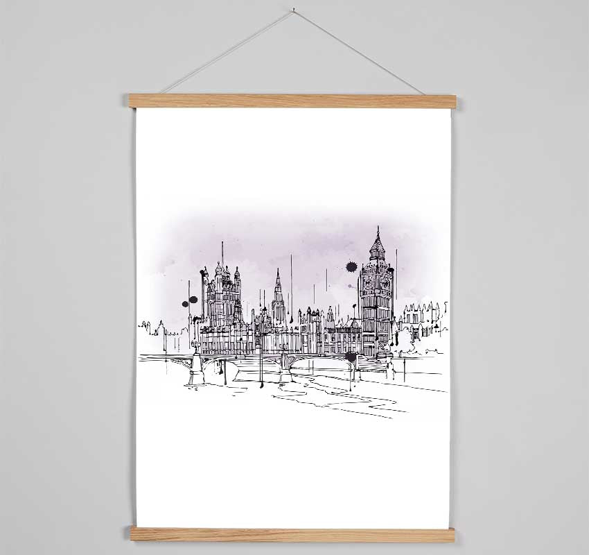 Purple Houses Of Parliament Hanging Poster - Wallart-Direct UK