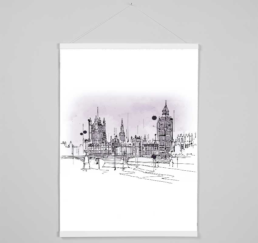 Purple Houses Of Parliament Hanging Poster - Wallart-Direct UK