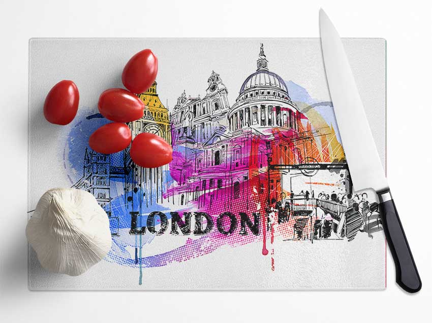 London Iconic Places Glass Chopping Board