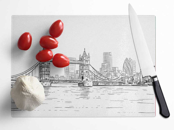 Tower Bridge Outline 1 Glass Chopping Board