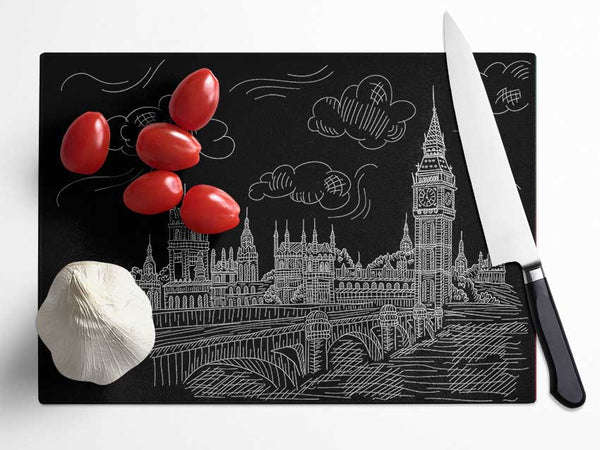 Houses Of Parliament And Big Ben Outline Glass Chopping Board