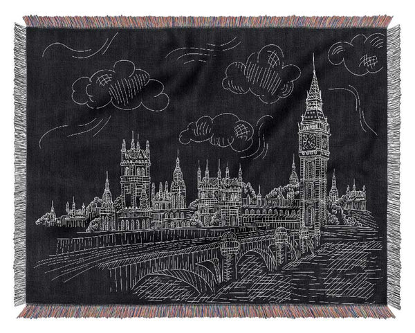 Houses Of Parliament And Big Ben Outline Woven Blanket