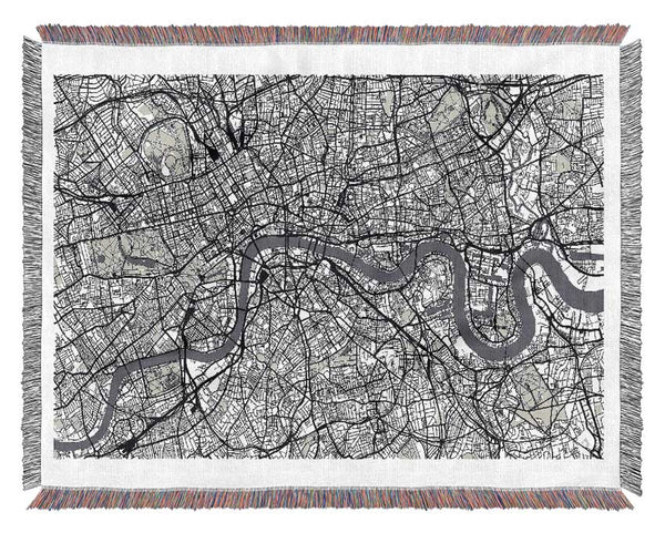 The Map Of London Thames 4 Woven Blanket