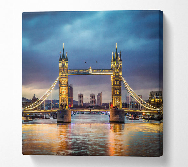 A Square Canvas Print Showing Tower Bridge Night Glow Square Wall Art