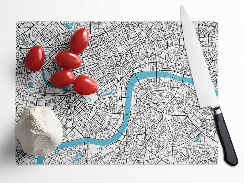 The Map Of London Thames 1 Glass Chopping Board