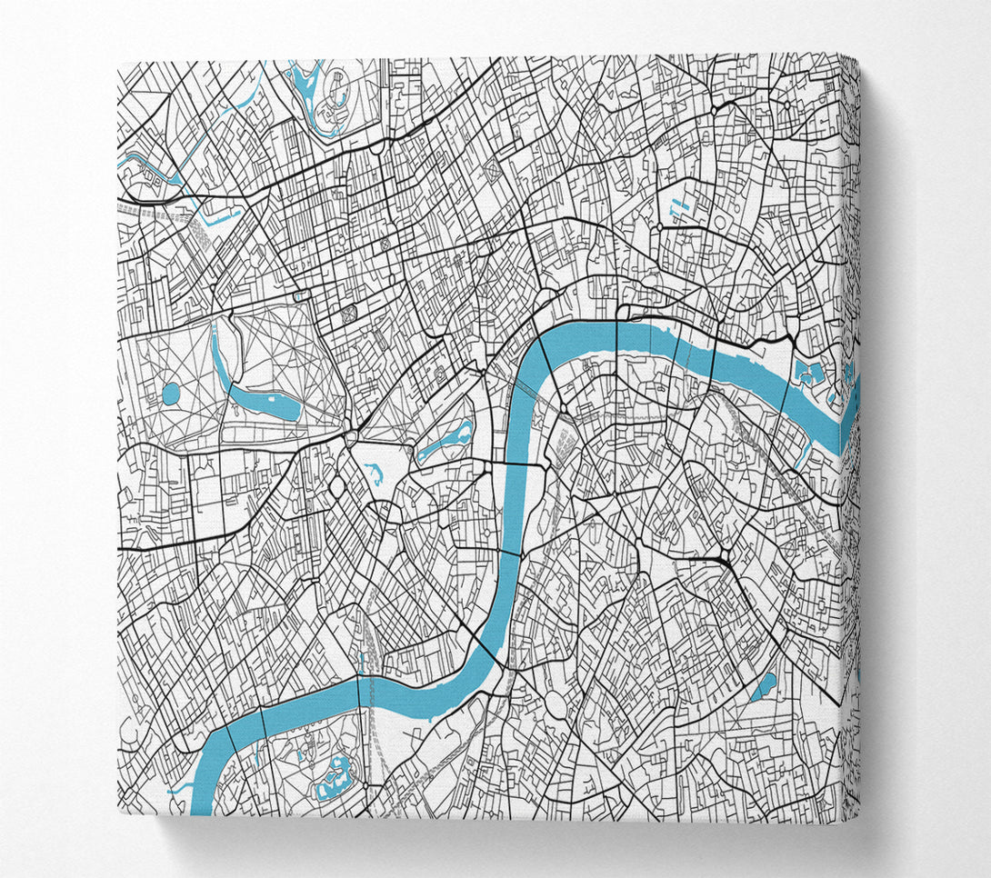 A Square Canvas Print Showing The Map Of London Thames 1 Square Wall Art