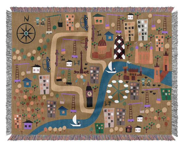 Childs Map Of The City Woven Blanket