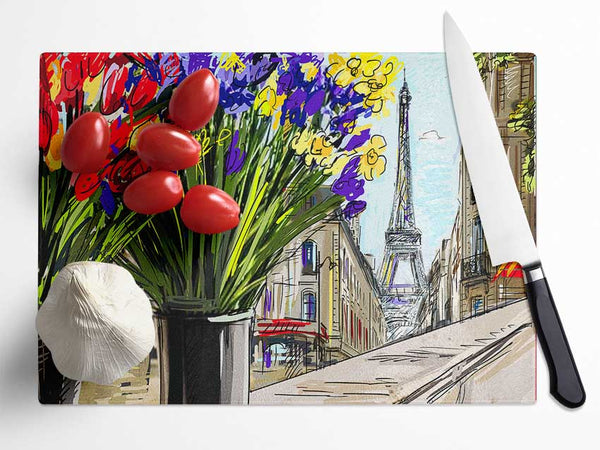 Eiffel Tower Streets 13 Glass Chopping Board