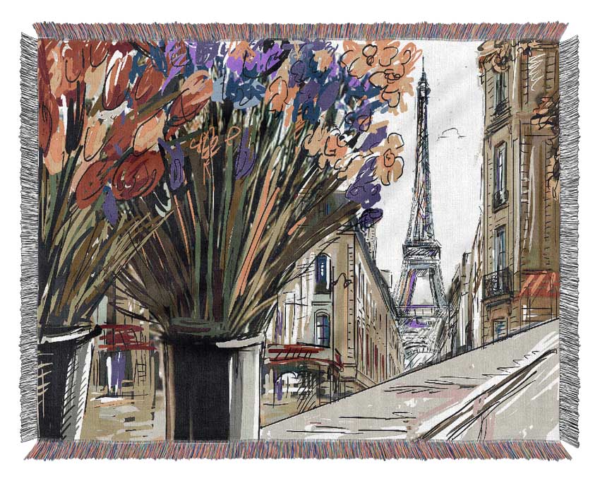 Eiffel Tower Streets 13 Woven Blanket