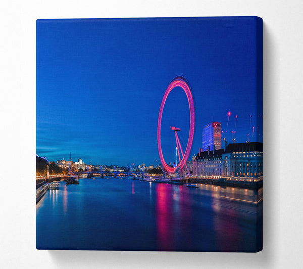 A Square Canvas Print Showing London Eye Pink Glow Square Wall Art