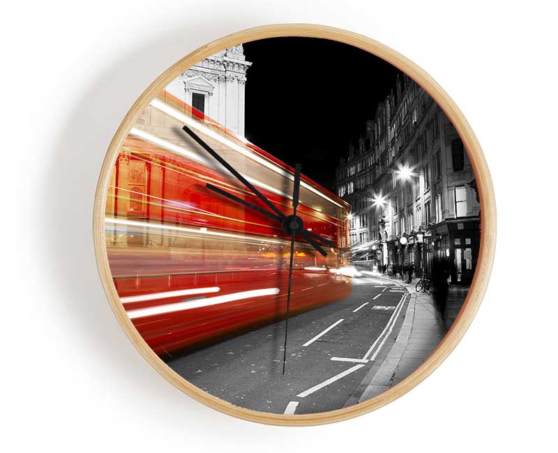 Red Bus Speeding Through The City Clock - Wallart-Direct UK