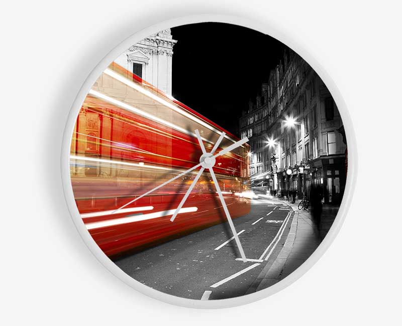 Red Bus Speeding Through The City Clock - Wallart-Direct UK