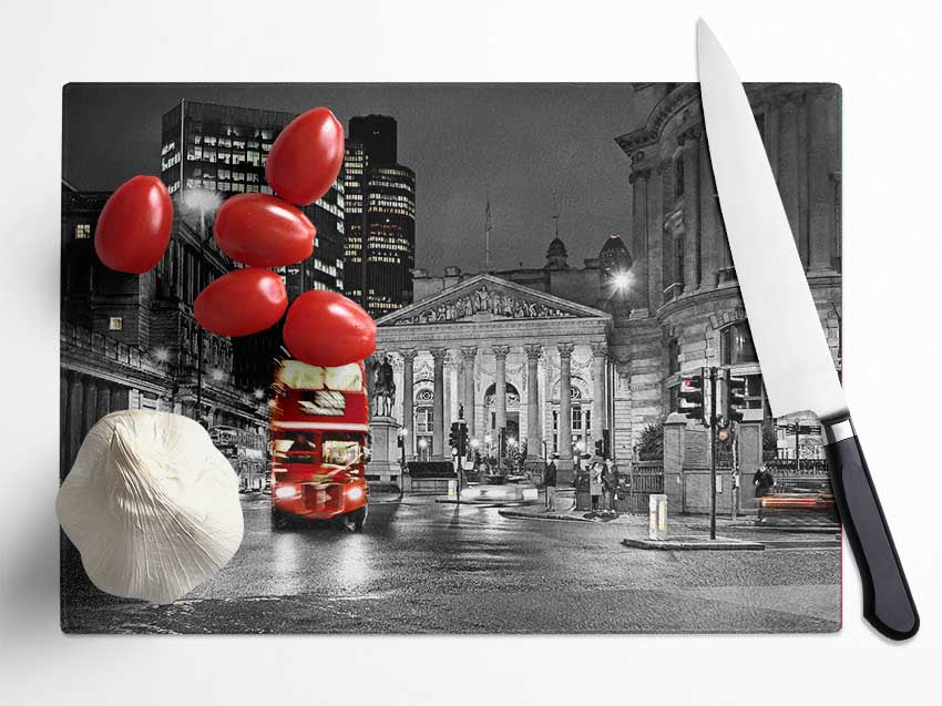 Red Bus In The Heart Of The City Glass Chopping Board