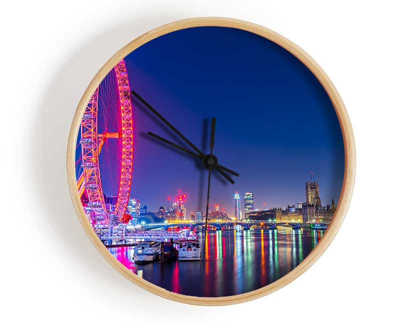 London Eye Rainbow Thames At Night Clock - Wallart-Direct UK