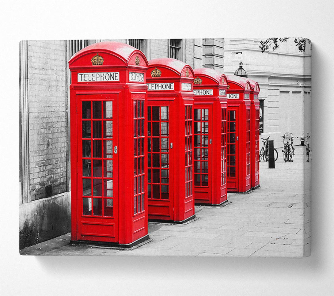 Picture of Red Telephone Box LineUp Canvas Print Wall Art