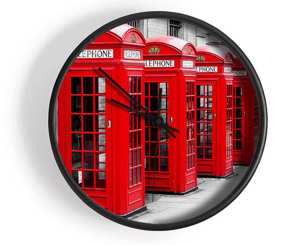 Red Telephone Box LineUp Clock - Wallart-Direct UK