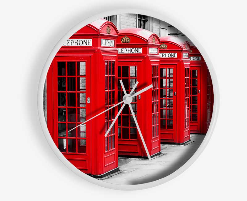 Red Telephone Box LineUp Clock - Wallart-Direct UK