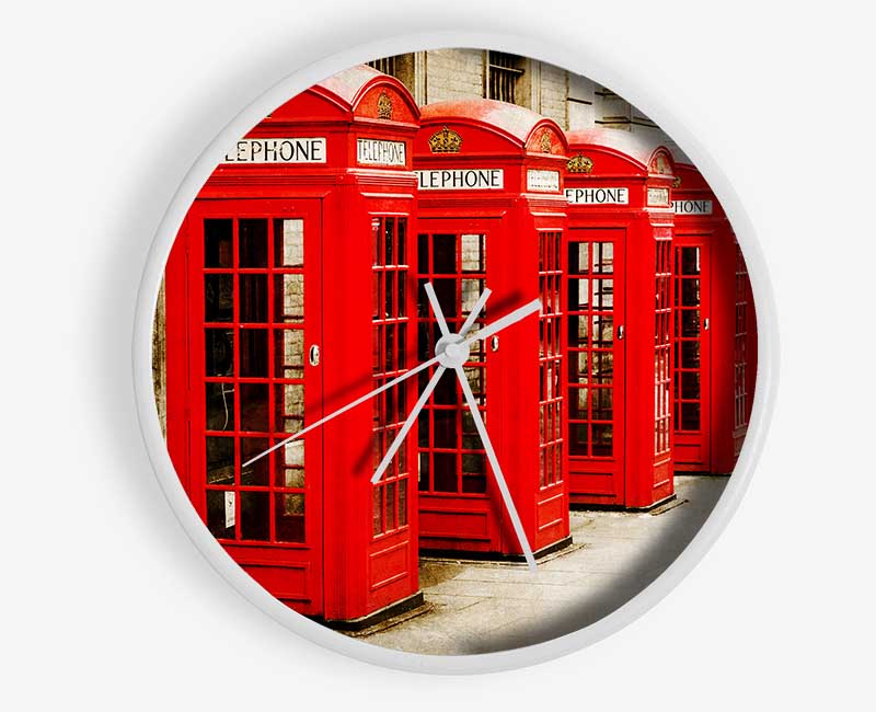 Red London Phone Boxes Clock - Wallart-Direct UK