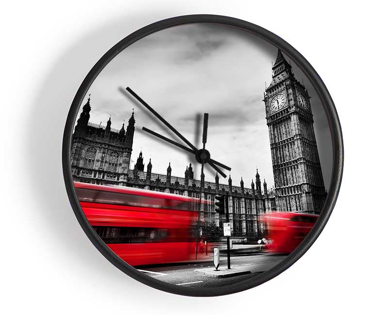 Houses Of Parliament Red Bus Blur Clock - Wallart-Direct UK