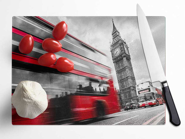 Iconic Red Bus Passed Big Ben Glass Chopping Board