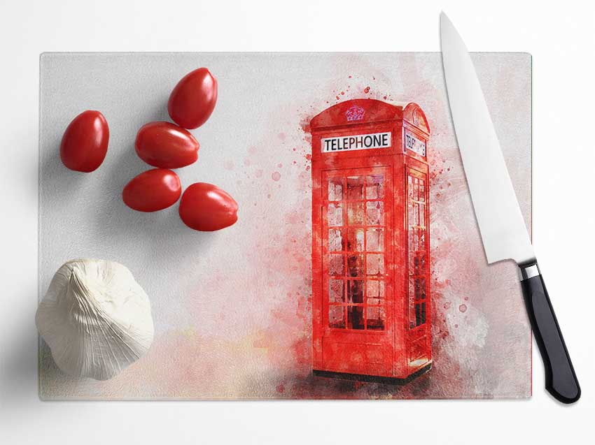 Red Phone Box Splash Glass Chopping Board