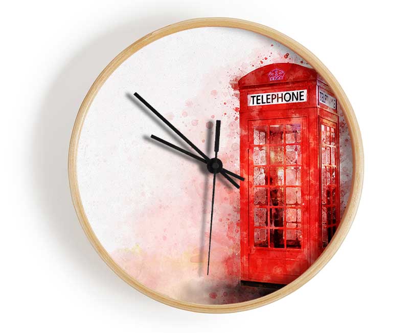 Red Phone Box Splash Clock - Wallart-Direct UK