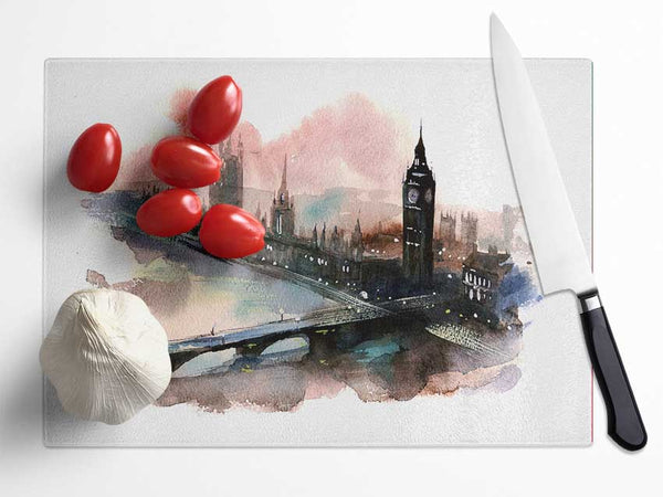 Watercolour Big Ben Houses Of Parliament Glass Chopping Board