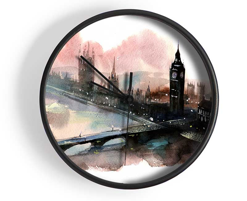 Watercolour Big Ben Houses Of Parliament Clock - Wallart-Direct UK