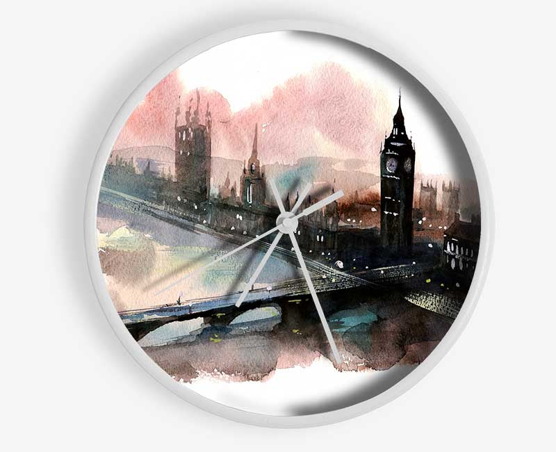 Watercolour Big Ben Houses Of Parliament Clock - Wallart-Direct UK