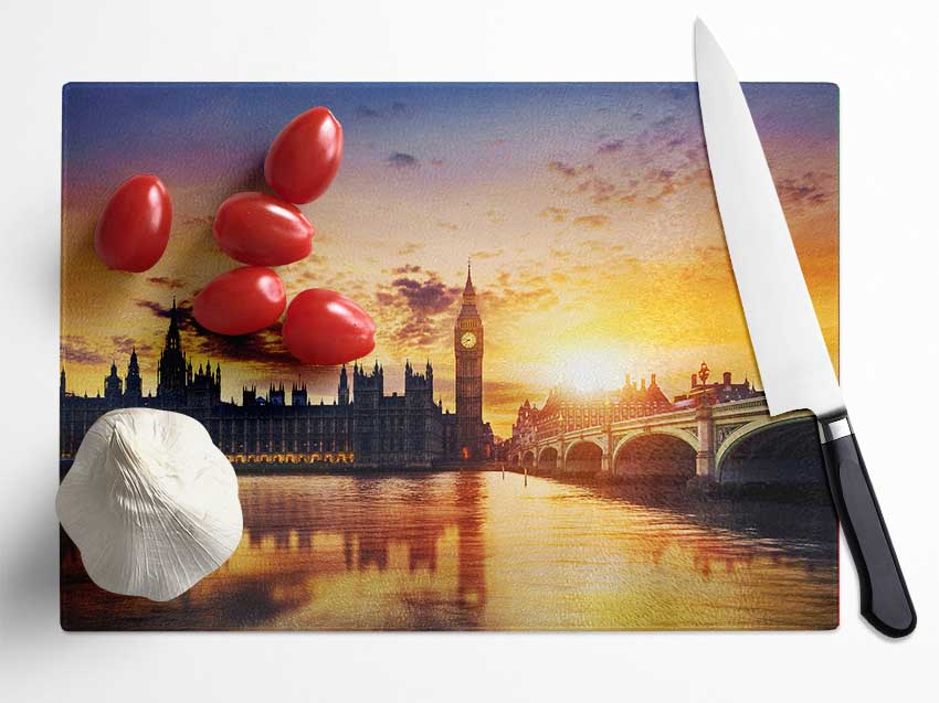 Sunset Over The Houses Of Parliament Glass Chopping Board