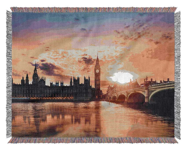 Sunset Over The Houses Of Parliament Woven Blanket